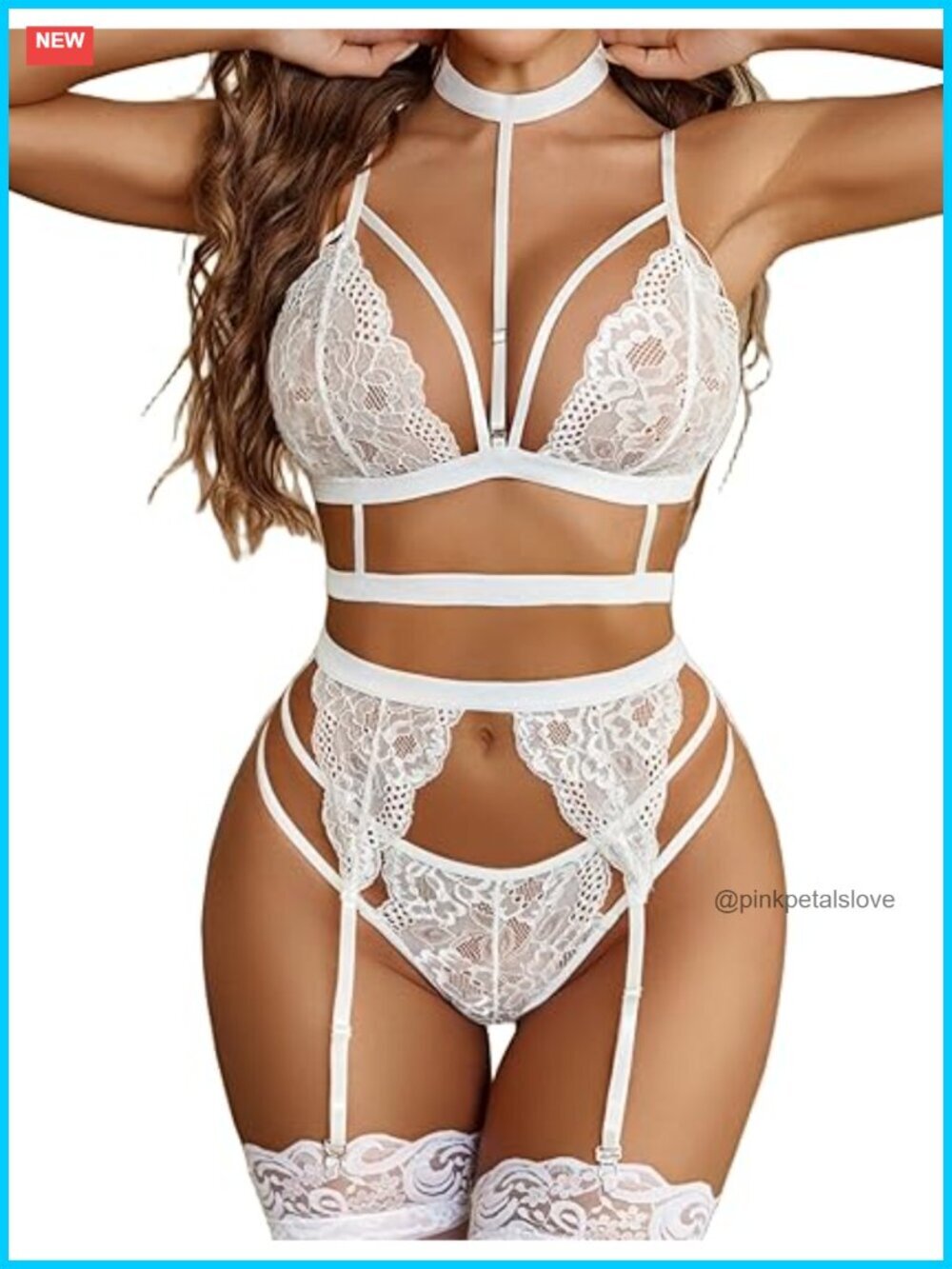 Lace Garter Lingerie Set with Removable Choker and Strappy Bra Teddy Babydoll